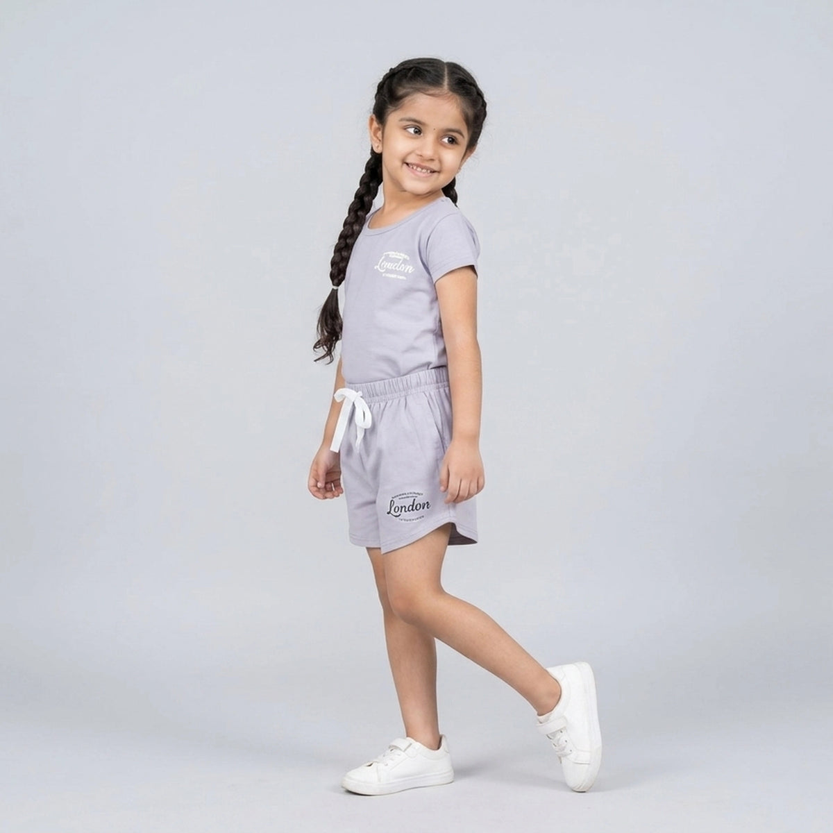 Kids Black London Print Cotton T-Shirt with Drawstring Shorts Set