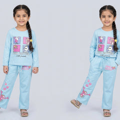 Girls Panther Co-Ord Set – Maroon Cartoon Printed Sweatshirt & Wide Leg Pants for Kids
