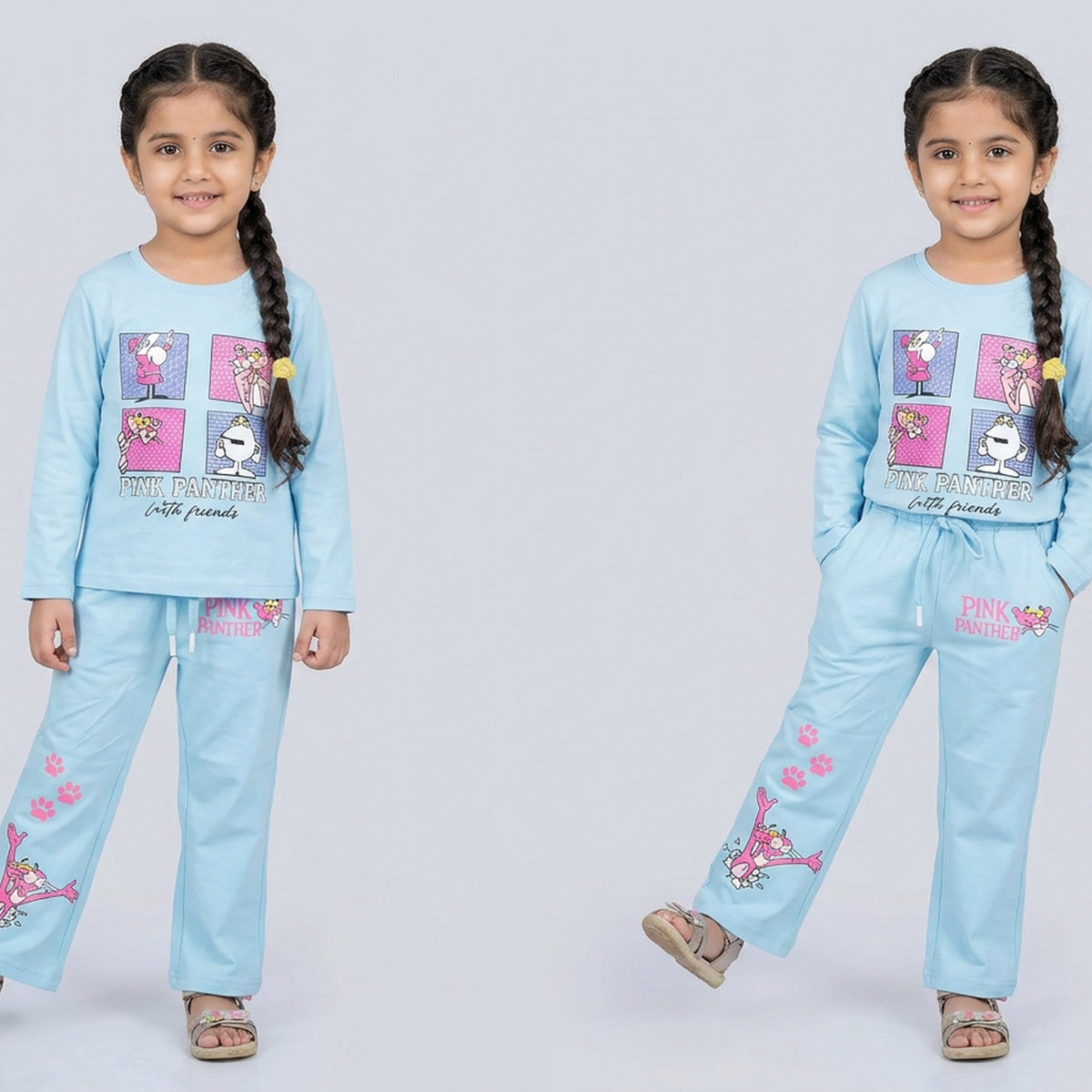 Girls Panther Co-Ord Set – Maroon Cartoon Printed Sweatshirt & Wide Leg Pants for Kids - image 5