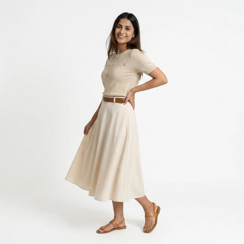 Women Knit Top – Casual Short Sleeve T-Shirt with Minimal Embroidery Detail