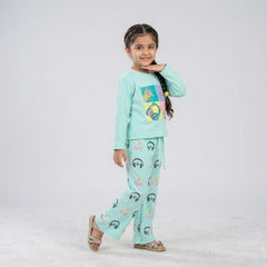 Girls Graphic Co-Ord Set – Cute Printed Sweatshirt & Flared Pants Outfit for Kids