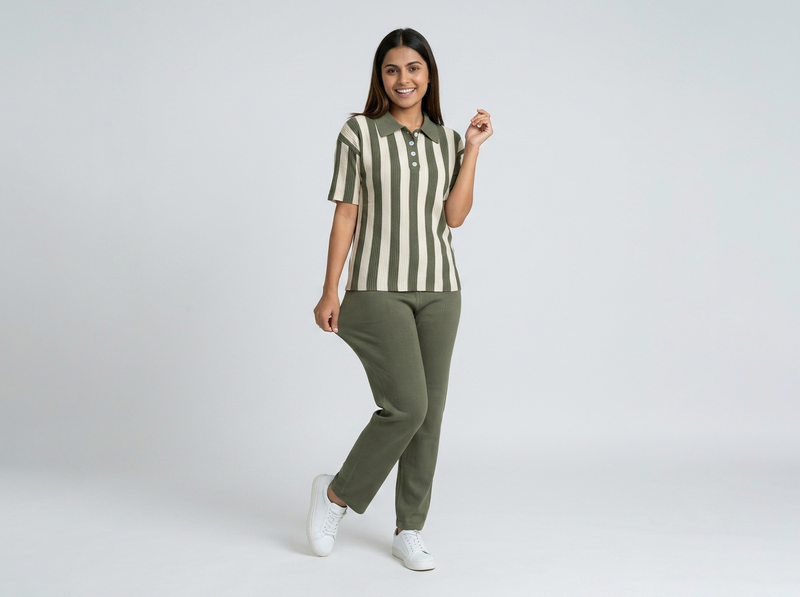 Women's Vertical Striped Knit Coord Set