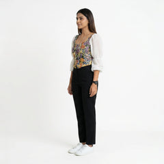 Women’s Floral Corset Top with Sheer Puff Sleeves – Trendy Summer Outfit Set