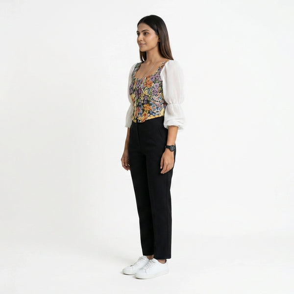 Women’s Floral Corset Top with Sheer Puff Sleeves – Trendy Summer Outfit Set
