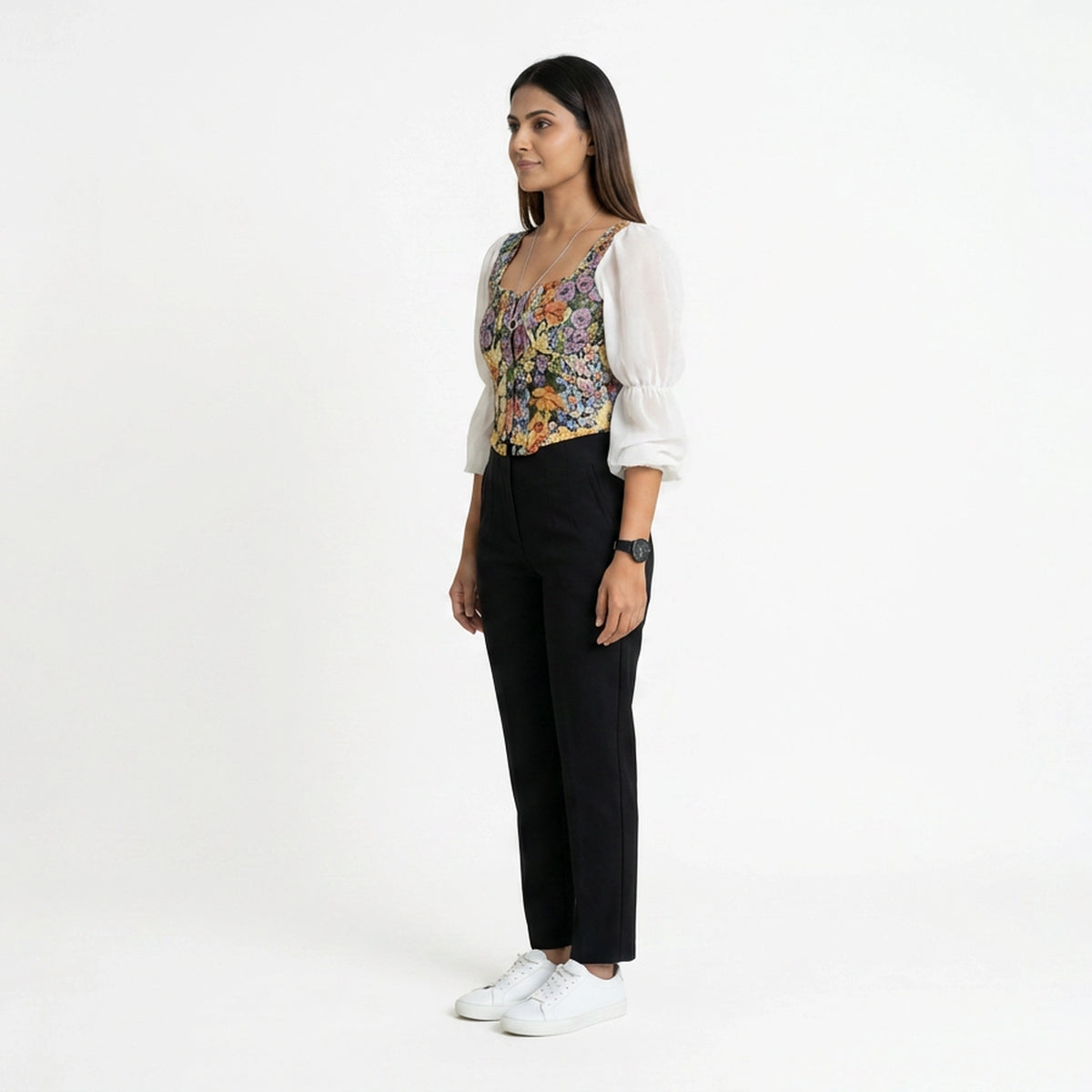 Women’s Floral Corset Top with Sheer Puff Sleeves – Trendy Summer Outfit Set - image 4