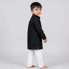 Boys Embroidered Kurta Set with White Pajama – Festive Ethnic Wear for Kids