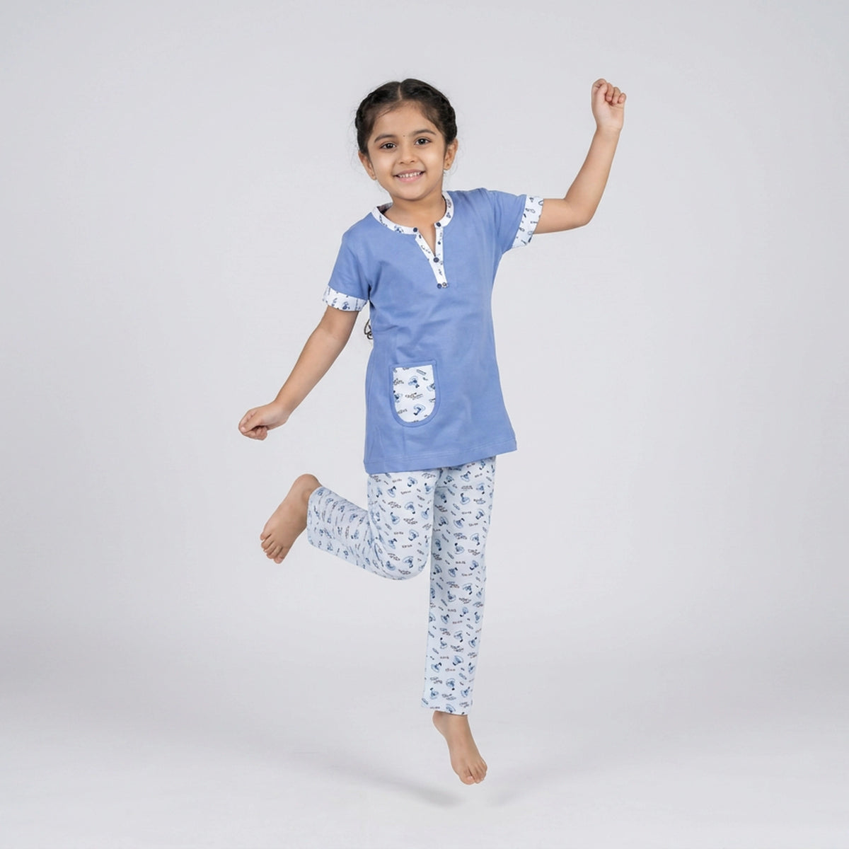 Girls Pink Tunic Top with Floral Print Pants Co-ord Set