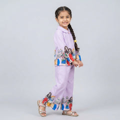Girls Neon Green Printed Co-Ord Set – Trendy Shirt & Wide Leg Pants Outfit for Kids