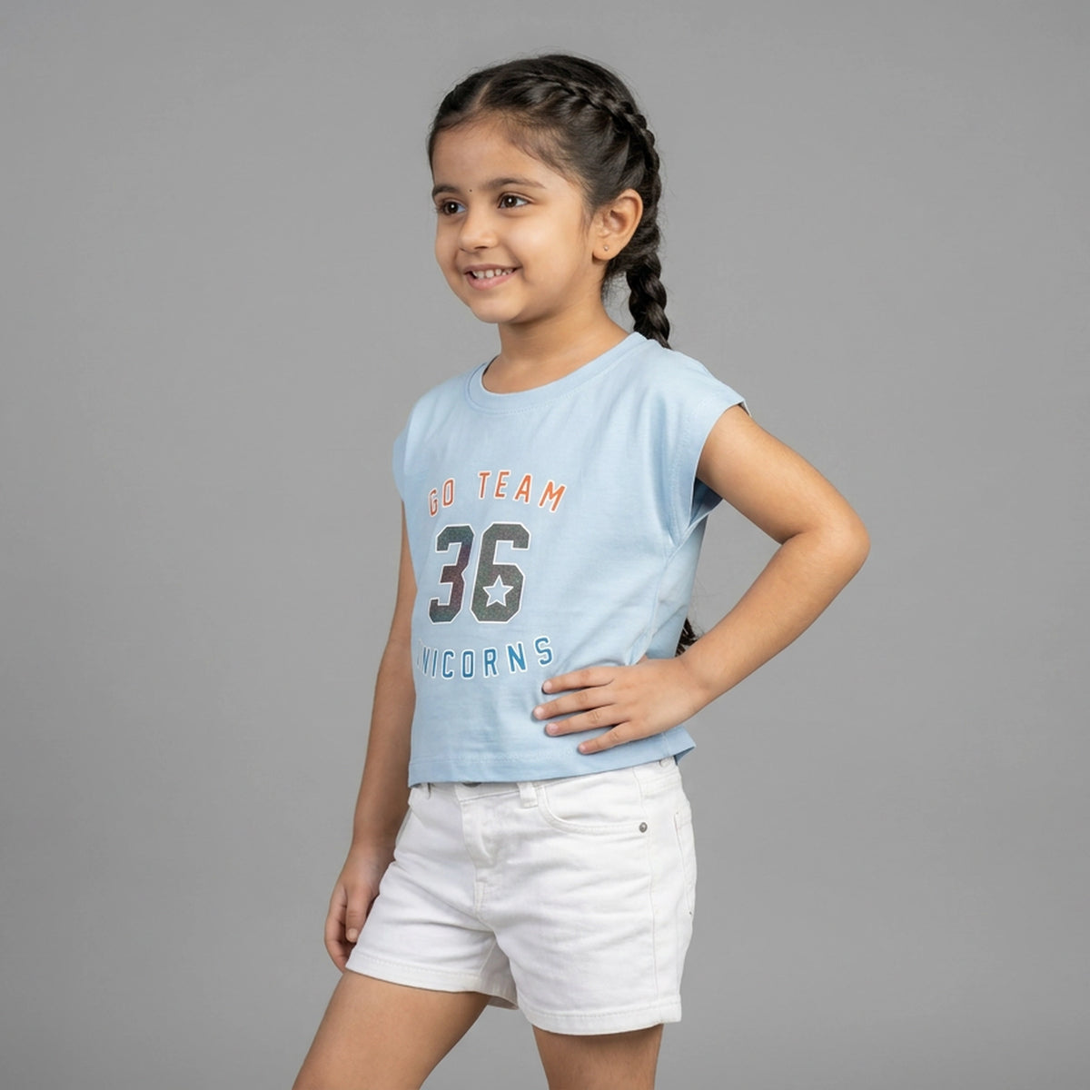 Girls "Go Team Unicorns" Varsity Print T-Shirt pair