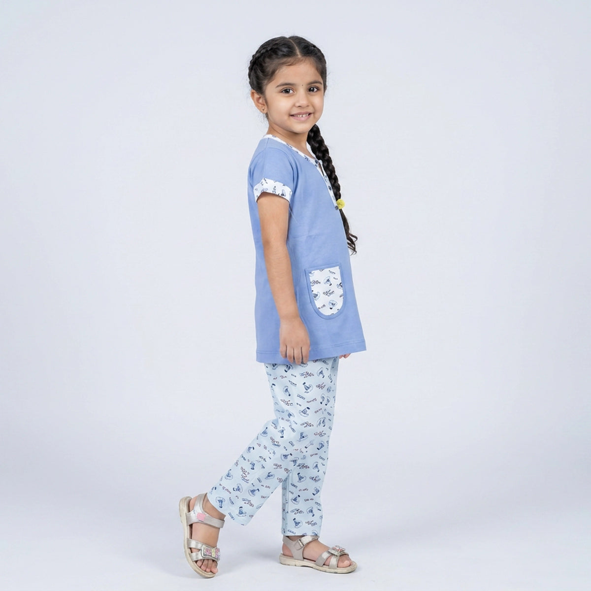 Girls Pink Tunic Top with Floral Print Pants Co-ord Set