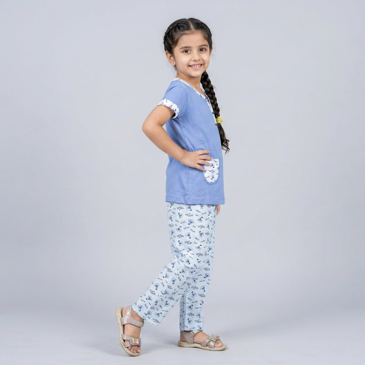 Girls Pink Tunic Top with Floral Print Pants Co-ord Set