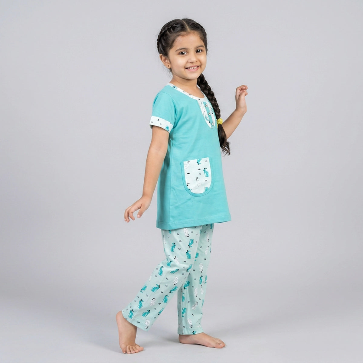 Girls Pink Tunic Top with Floral Print Pants Co-ord Set