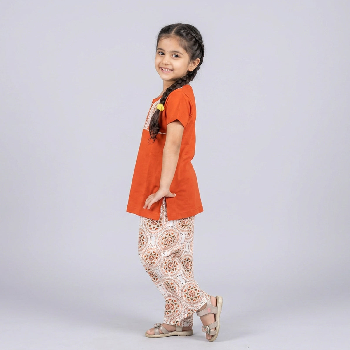 Girls Pink Tunic Top with Floral Print Pants Co-ord Set