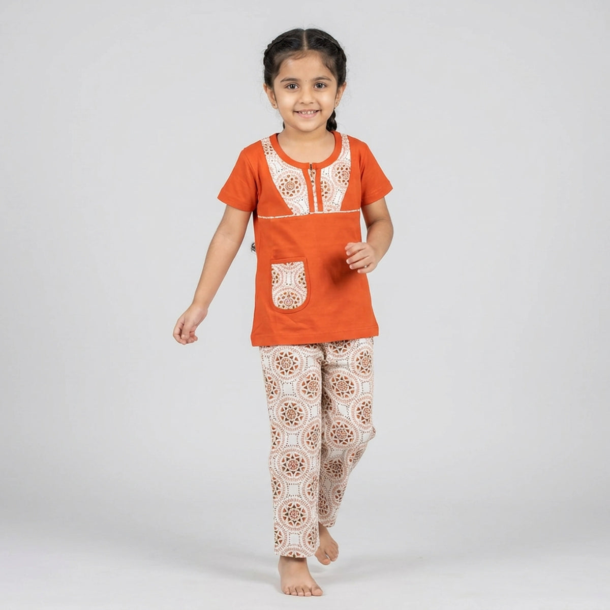 Girls Pink Tunic Top with Floral Print Pants Co-ord Set