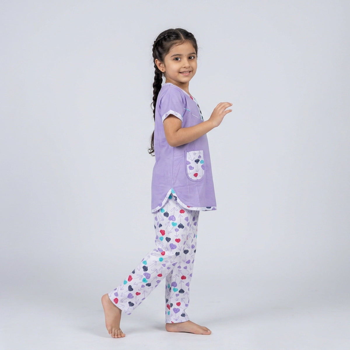 Girls Pink Tunic Top with Floral Print Pants Co-ord Set