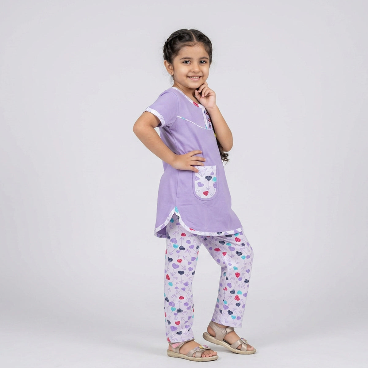 Girls Pink Tunic Top with Floral Print Pants Co-ord Set