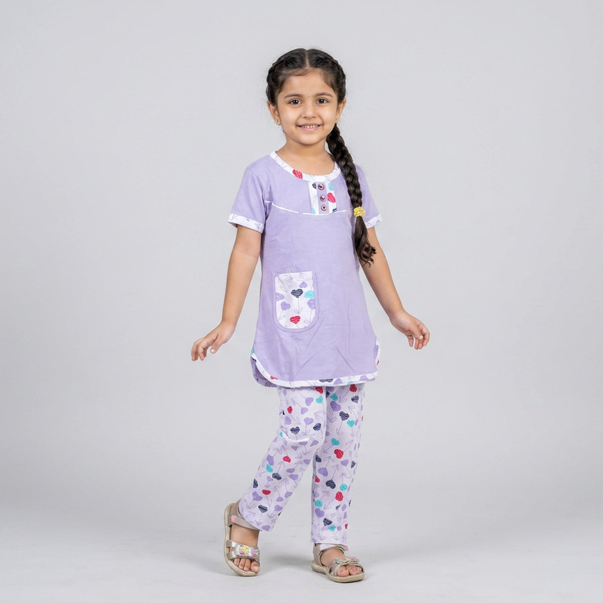 Girls Pink Tunic Top with Floral Print Pants Co-ord Set