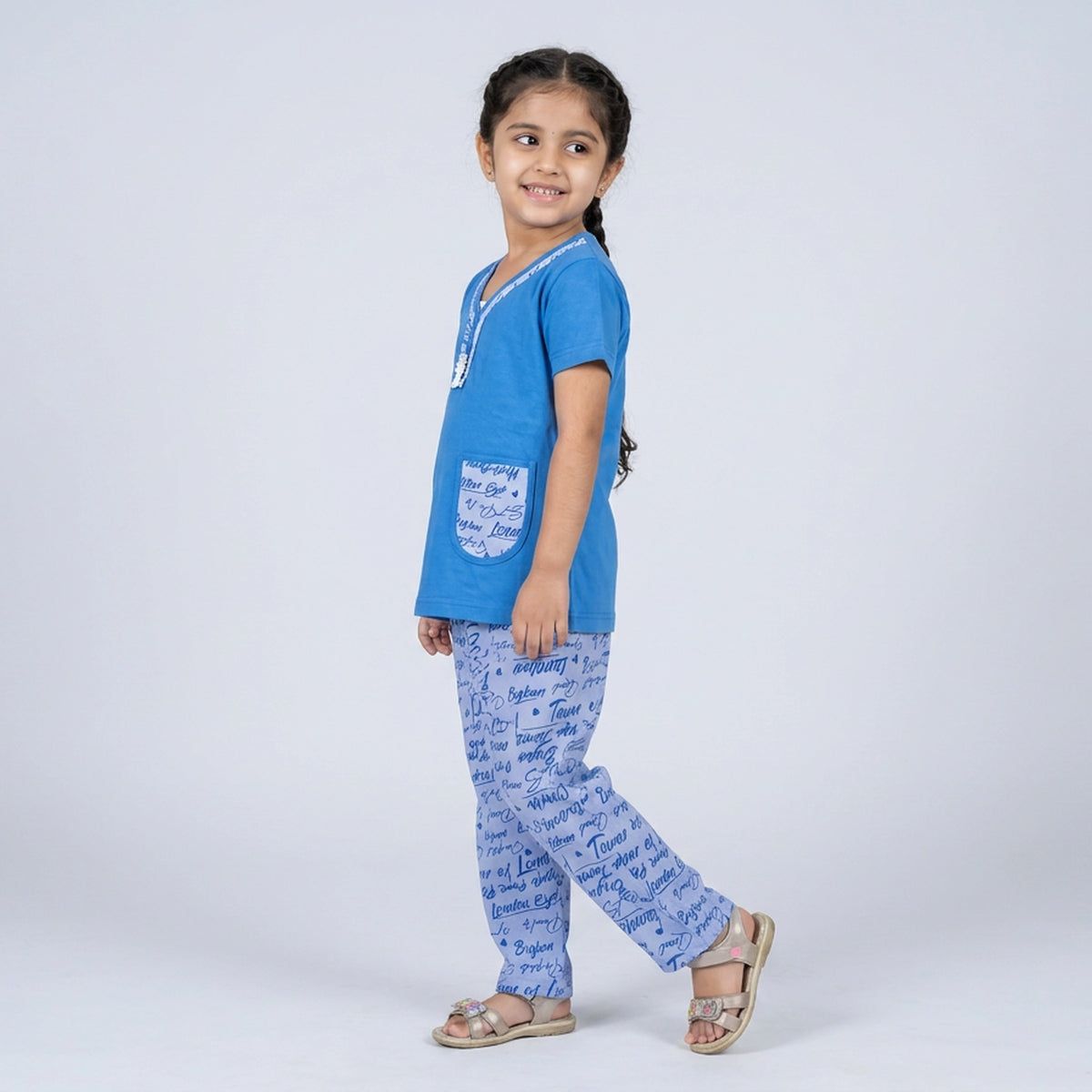 Girls Pink Tunic Top with Floral Print Pants Co-ord Set