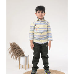 Boys Striped Casual Shirt with Dark Pants and Sport Sneakers – 3 Color Variants