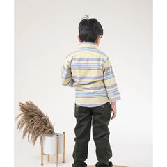 Boys Striped Casual Shirt with Dark Pants and Sport Sneakers – 3 Color Variants