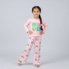 Girls Graphic Co-Ord Set – Cute Printed Sweatshirt & Flared Pants Outfit for Kids