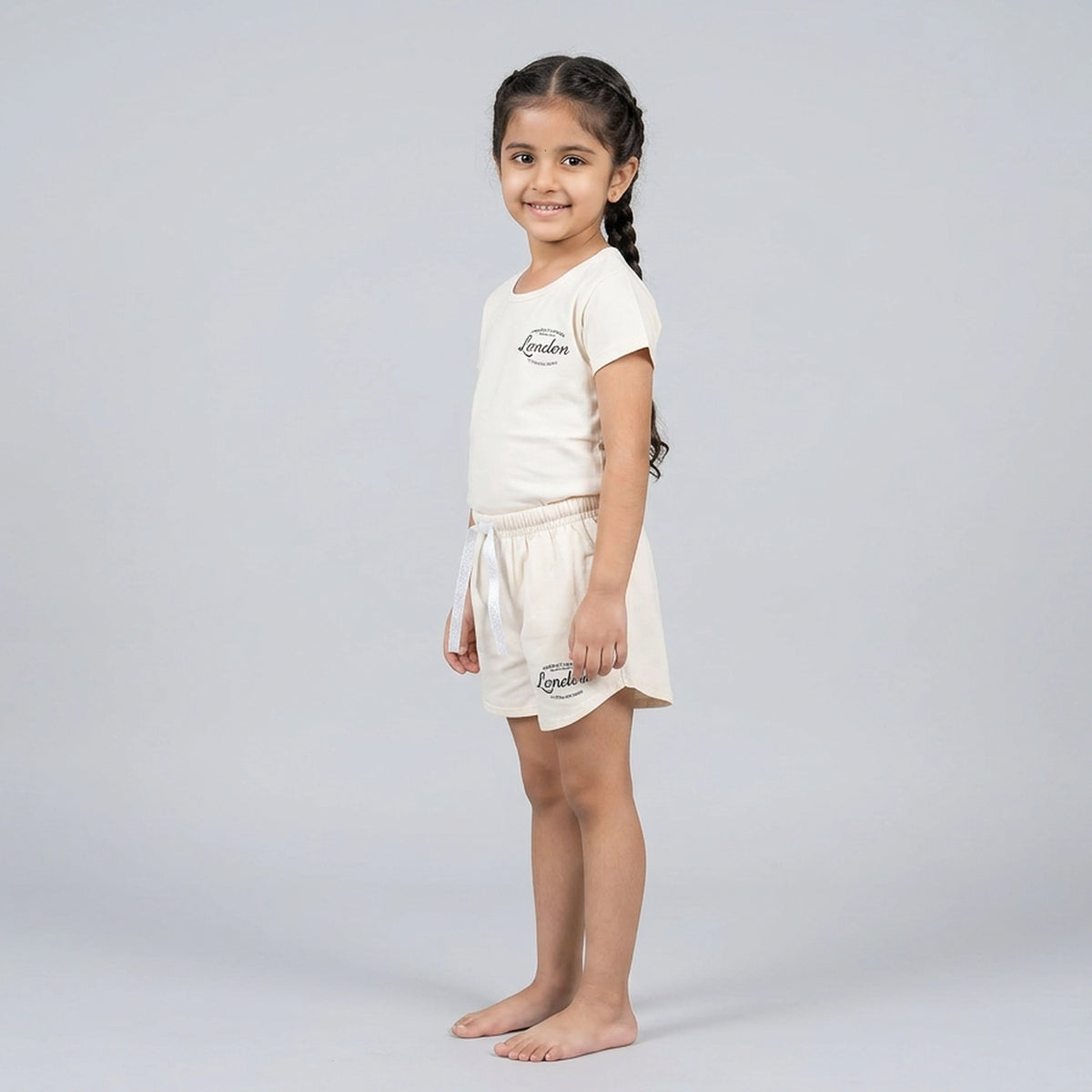 Kids Black London Print Cotton T-Shirt with Drawstring Shorts Set