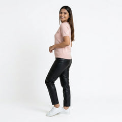 Women Knit Top – Casual Short Sleeve T-Shirt with Minimal Embroidery Detail