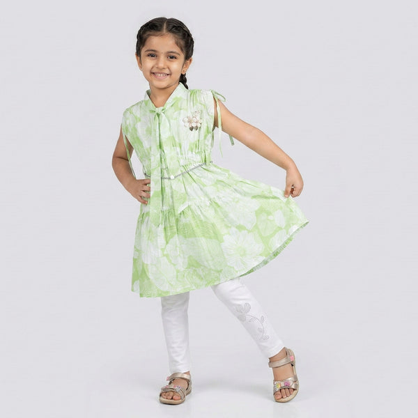 Girls Floral A-Line Dress with Leggings – Elegant Casual & Party Wear Outfit for Kids - image 2