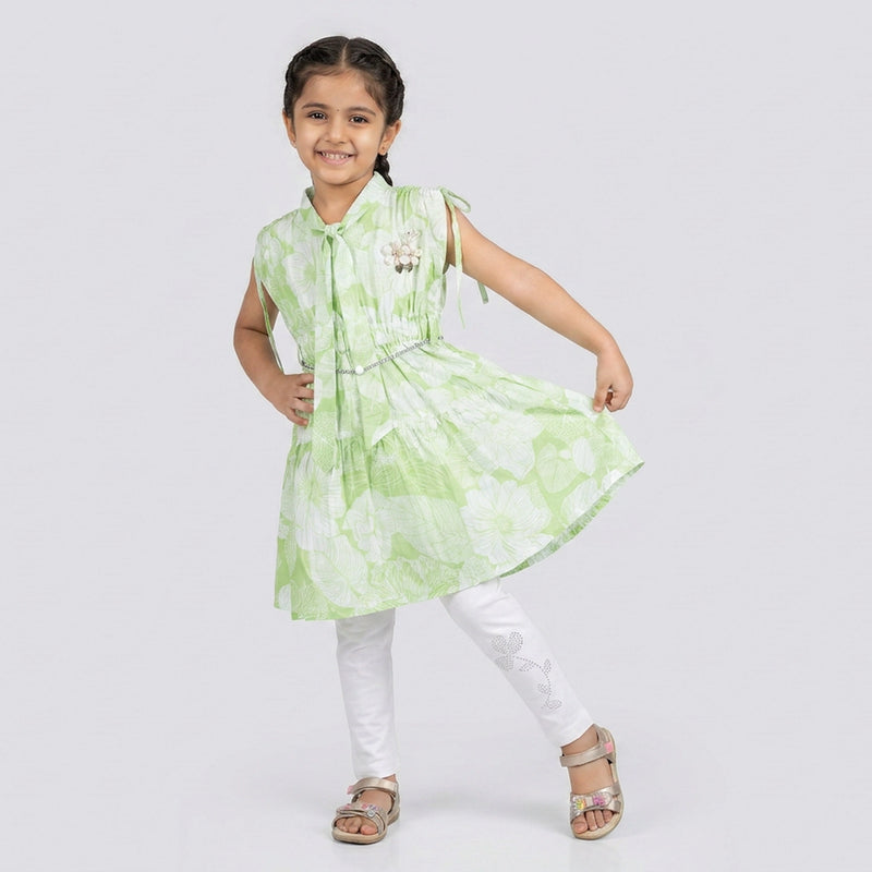 Girls Floral A-Line Dress with Leggings – Elegant Casual & Party Wear Outfit for Kids