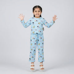 Girls Cartoon Printed Night Suit Set – Soft Full Sleeve Kids Co-Ord Pajama Set