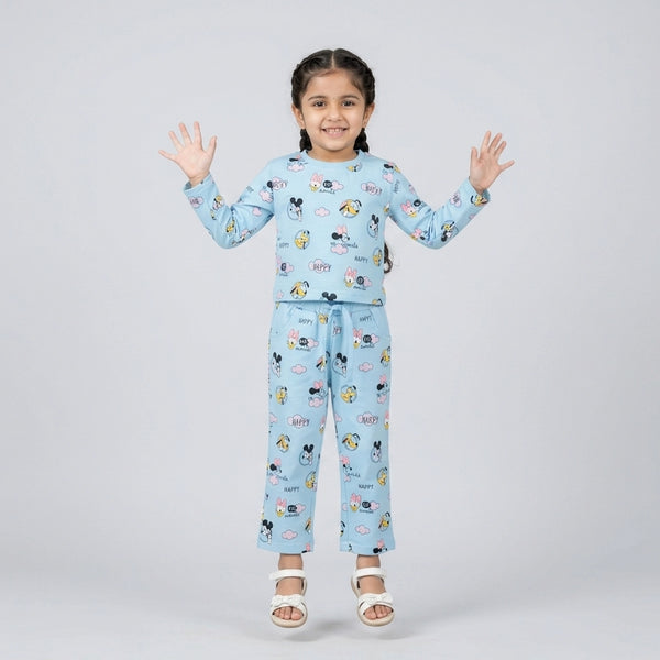 Girls Cartoon Printed Night Suit Set – Soft Full Sleeve Kids Co-Ord Pajama Set