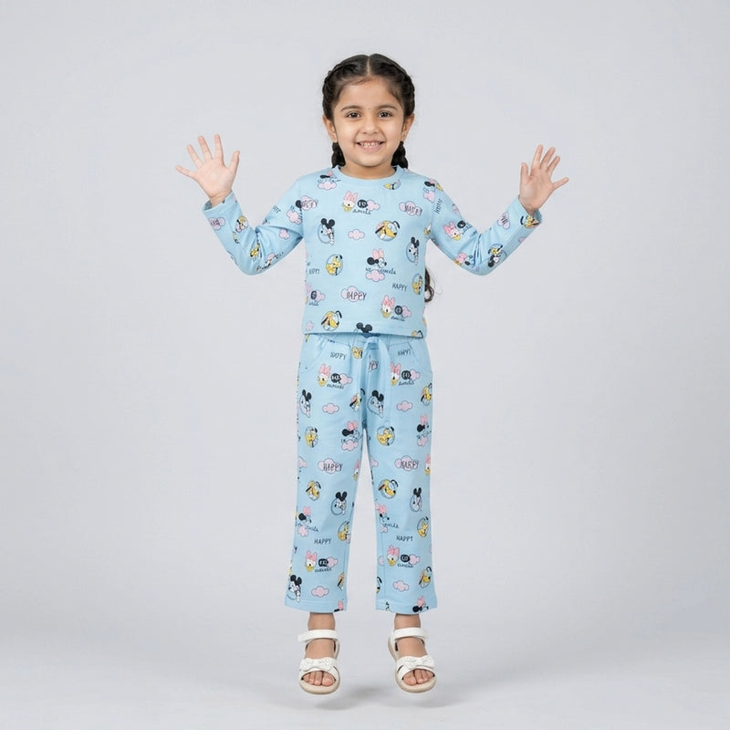 Girls Cartoon Printed Night Suit Set – Soft Full Sleeve Kids Co-Ord Pajama Set