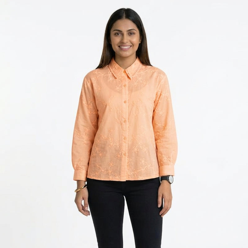 Blush Floral Embroidered Button-Down Shirt – Elegant Everyday Chic