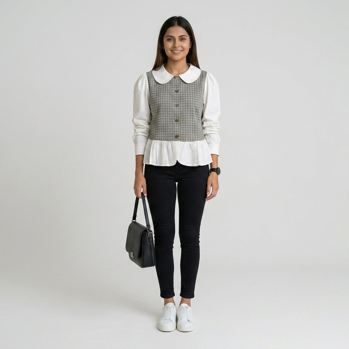 Women’s Gingham Peplum Top with Peter Pan Collar – Casual Chic Outfit Set - image 14