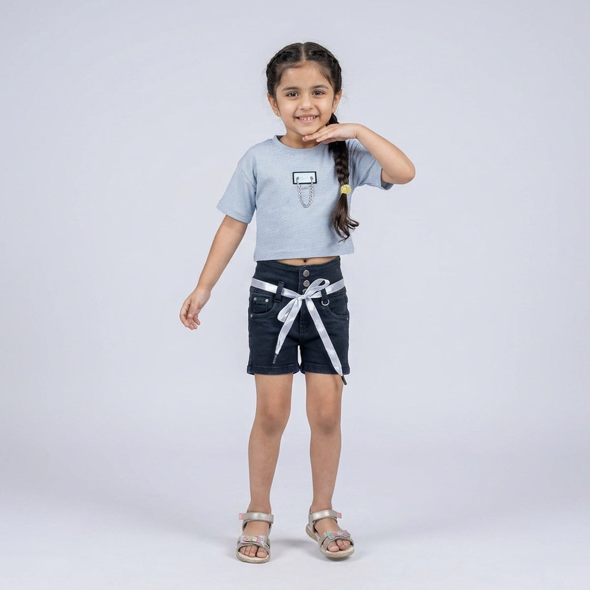 Girls Textured Crop T-Shirt