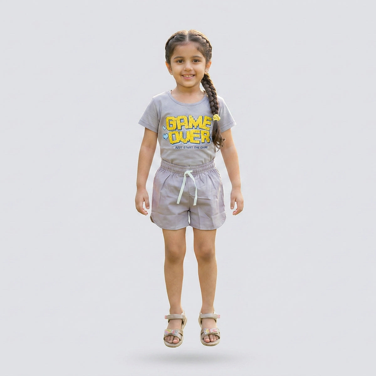 Kids Game Over Graphic Print T-Shirt with Drawstring Shorts Set