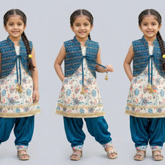 Girls Printed long blue and pink ethnic dress – Stylish Summer Casual dress Outfit for Kids
