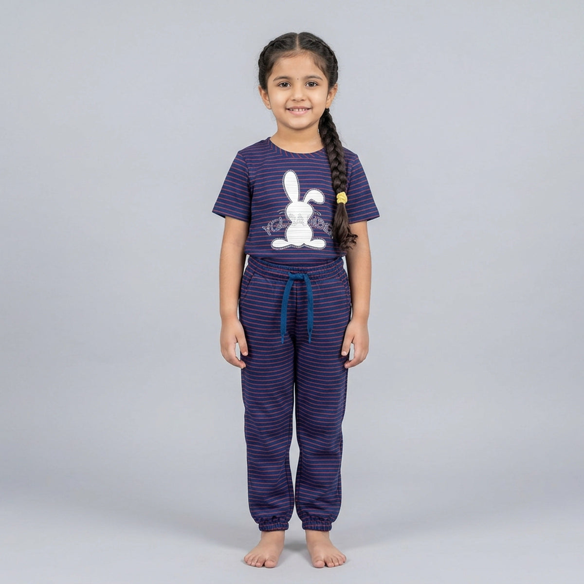 Girls Striped Co-Ord Set – Cute Bunny Print Cotton Top & Jogger Pants for Kids - image 4