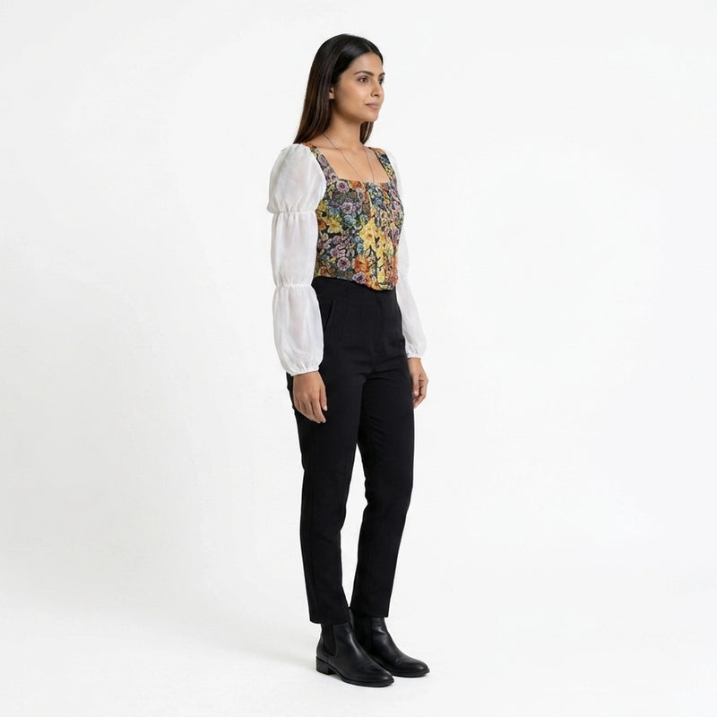Women’s Floral Corset Top with Sheer Puff Sleeves – Trendy Summer Outfit Set