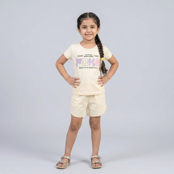 Girls Printed Co-Ord Set – Casual T-Shirt & Shorts Summer Outfit for Kids