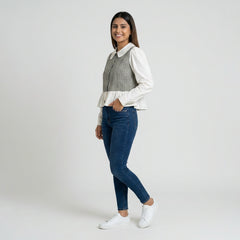 Women’s Gingham Peplum Top with Peter Pan Collar – Casual Chic Outfit Set