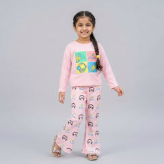 Girls Graphic Co-Ord Set – Cute Printed Sweatshirt & Flared Pants Outfit for Kids