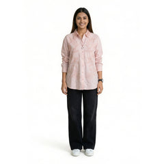 Women’s Embroidered Cotton Shirt – Floral Detail Button-Down Top | Pink, White,Beige,Black & Maroon Smart Casual Shirt