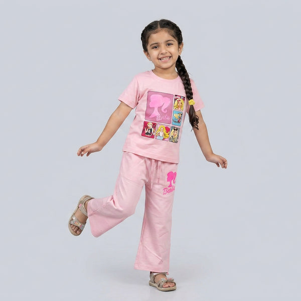 Girls Barbie Co-Ord Set – Stylish Graphic T-Shirt & Flared Pants Outfit for Kids