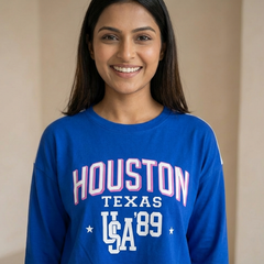 Women’s “Houston Texas” Printed Full Sleeve Cotton T-Shirt