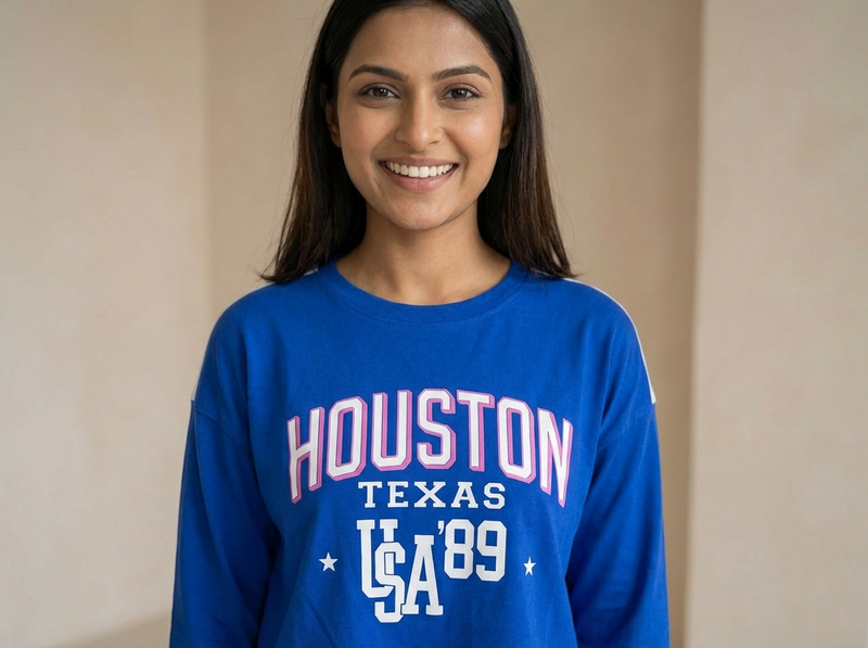 Women’s “Houston Texas” Printed Full Sleeve Cotton T-Shirt