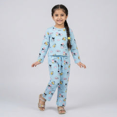 Girls Cartoon Printed Night Suit Set – Soft Full Sleeve Kids Co-Ord Pajama Set