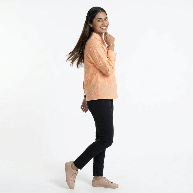 Blush Floral Embroidered Button-Down Shirt – Elegant Everyday Chic