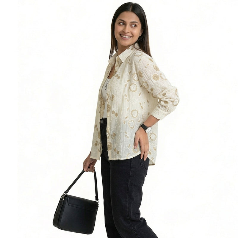 Women’s Printed Casual Shirt – Floral Pattern Button-Down Top | Smart Casual Everyday Wear