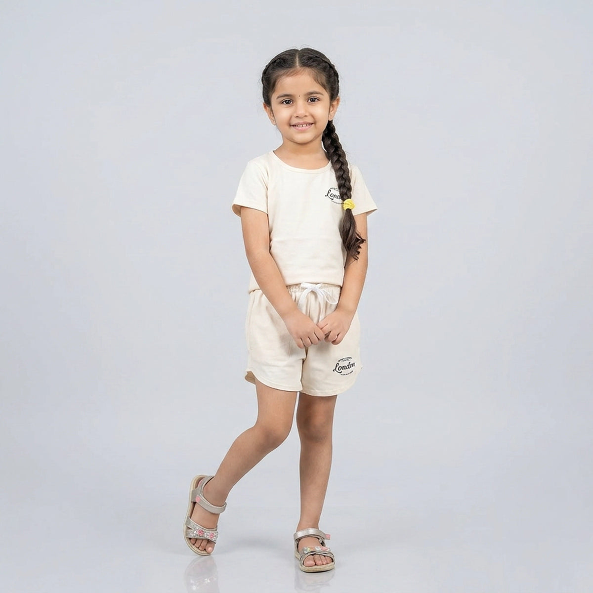 Kids Black London Print Cotton T-Shirt with Drawstring Shorts Set